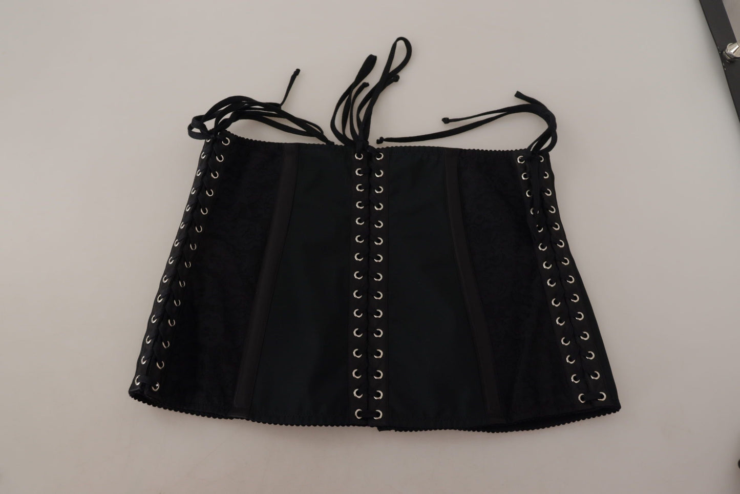 Dolce & Gabbana Black Corset Belt Stretch Waist Strap Women's Top
