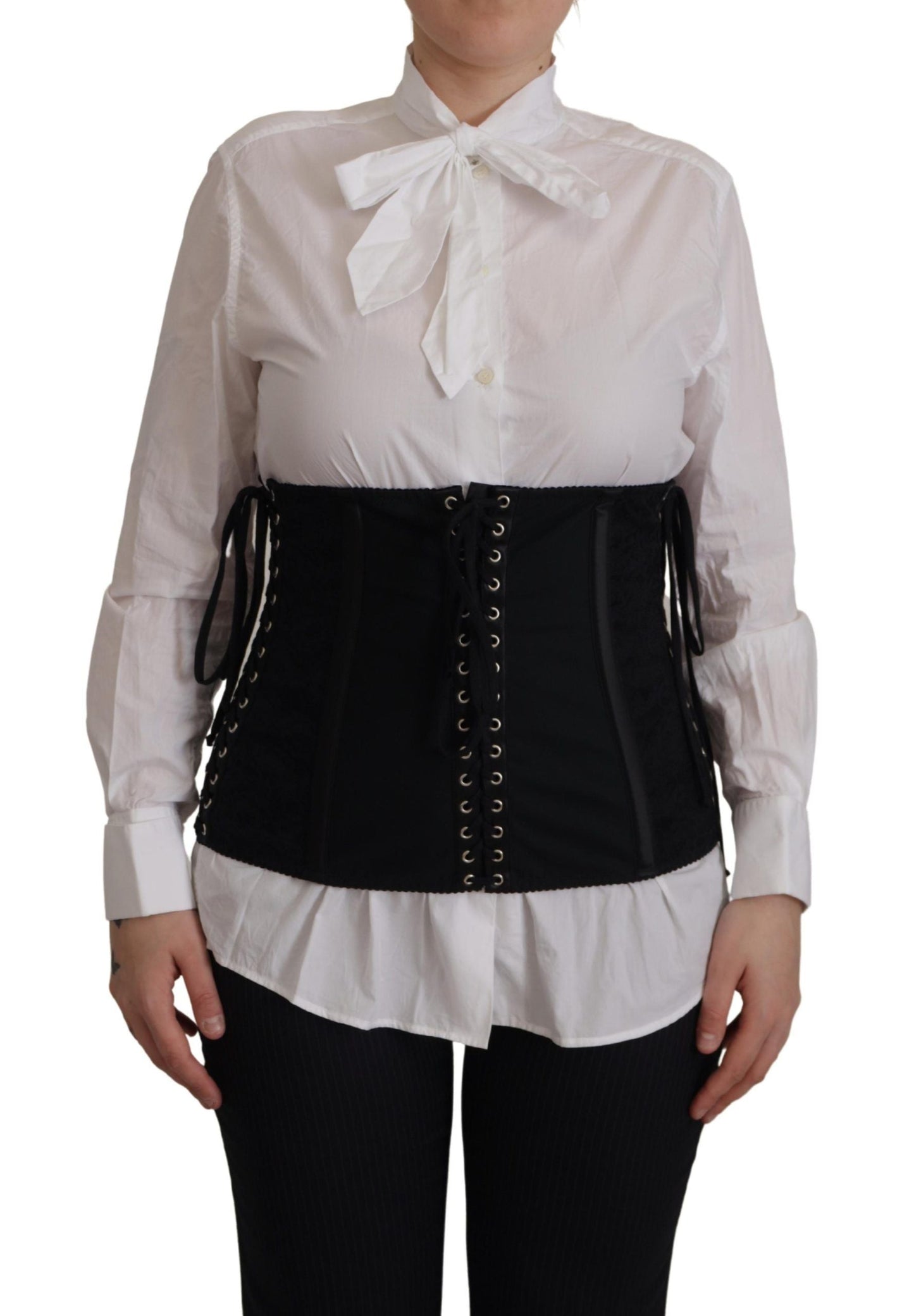 Dolce & Gabbana Black Corset Belt Stretch Waist Strap Women's Top