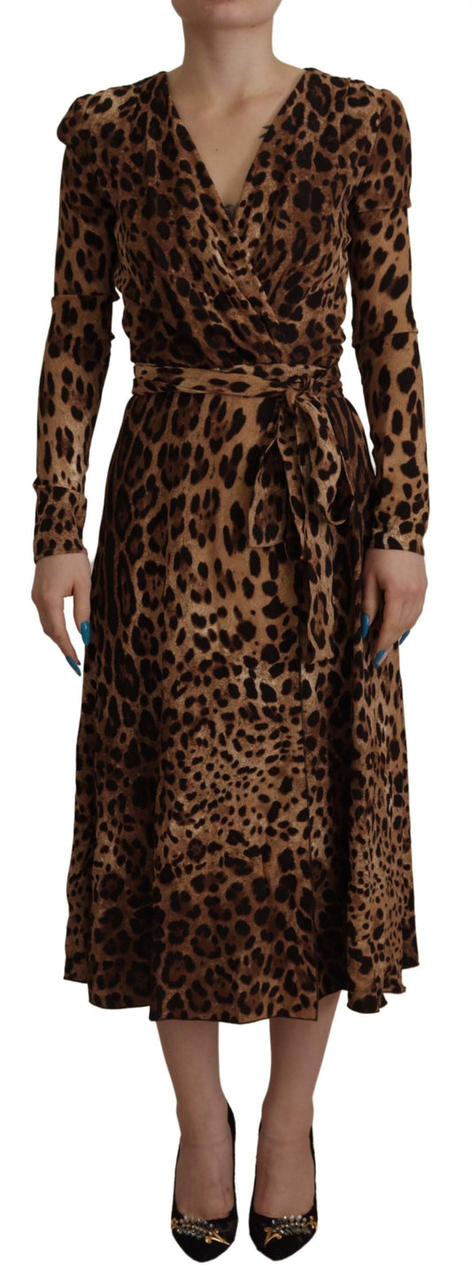 Dolce & Gabbana Brown Leopard Wrap A-line Maxi Viscose Women's Dress