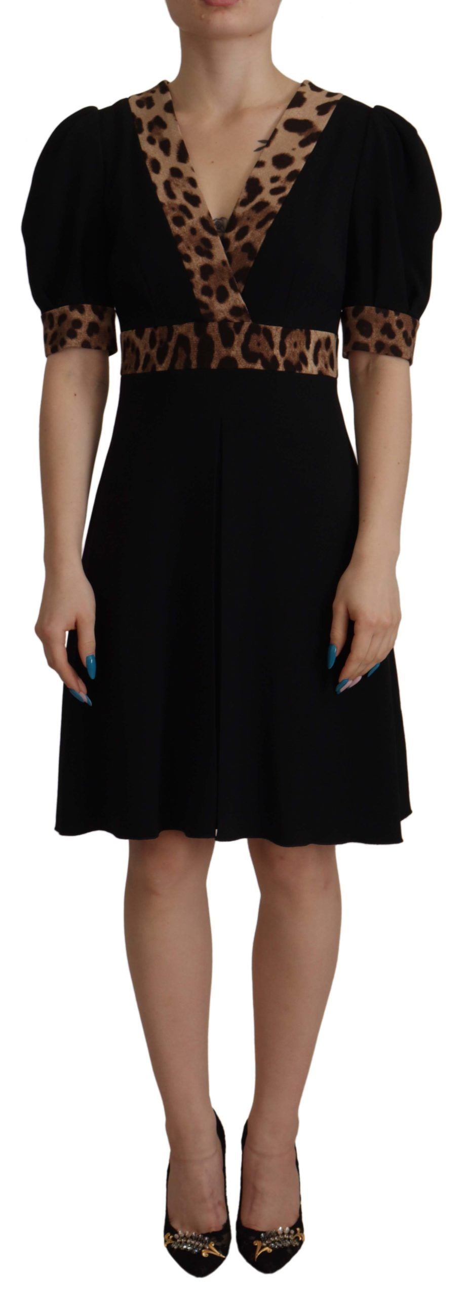 Dolce & Gabbana Black Leopard A-line Knee Length Women's Dress