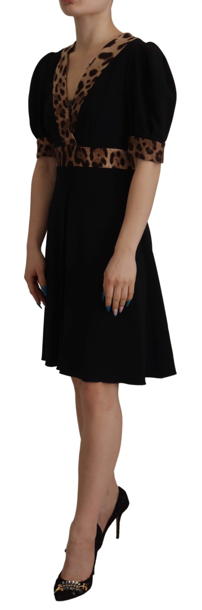 Dolce & Gabbana Black Leopard A-line Knee Length Women's Dress