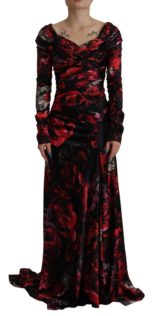 Dolce & Gabbana Black Floral Roses A-Line Sheath Gown Women's Dress