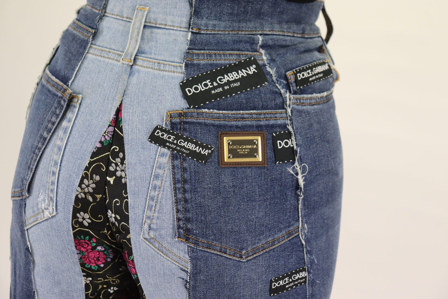 Dolce & Gabbana Multicolor Patchwork DG Fashion Wide Leg Denim Women's Pant