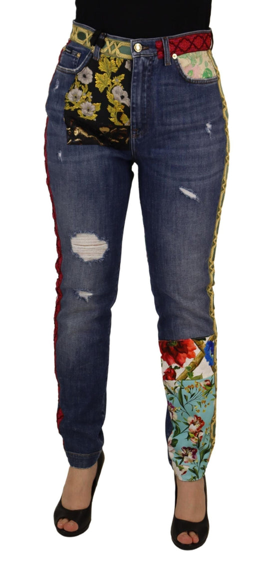 Dolce & Gabbana Blue Patchwork High Waist Denim Women's Jeans