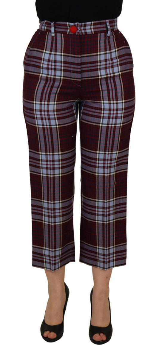 Dolce & Gabbana Gray Checked High Waist Cropped Trouser Women's Pants