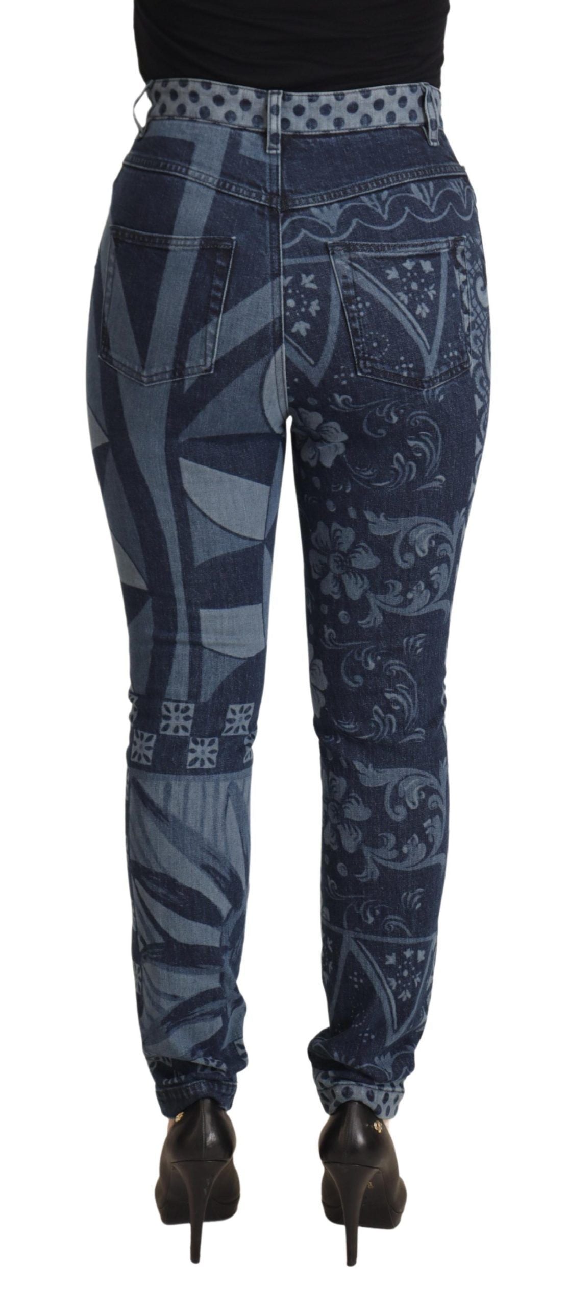 Dolce & Gabbana Blue Floral High Waist Skinny Denim Women's Jeans