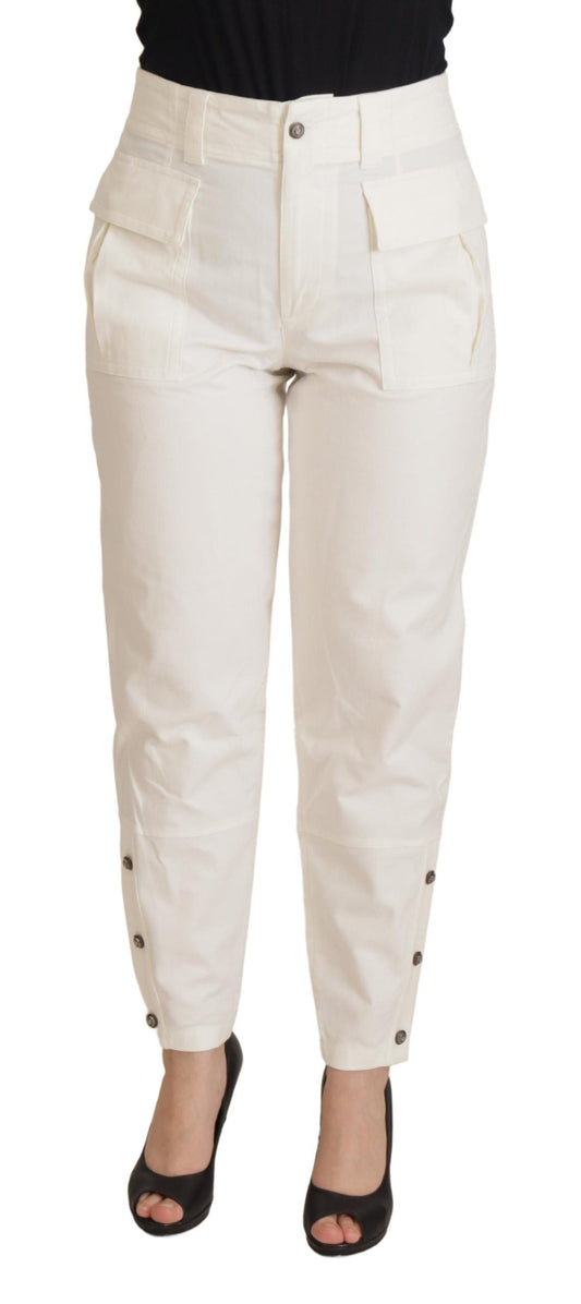 Dolce & Gabbana White High Waist Tapered Women Cotton Women's Pants