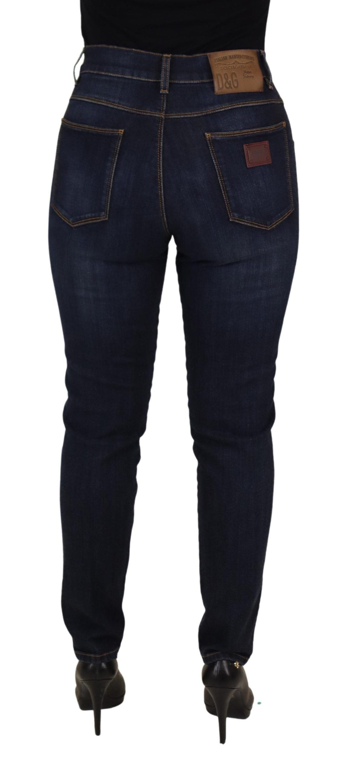 Dolce & Gabbana Blue Cotton High Waist Skinny Denim Women's Jeans