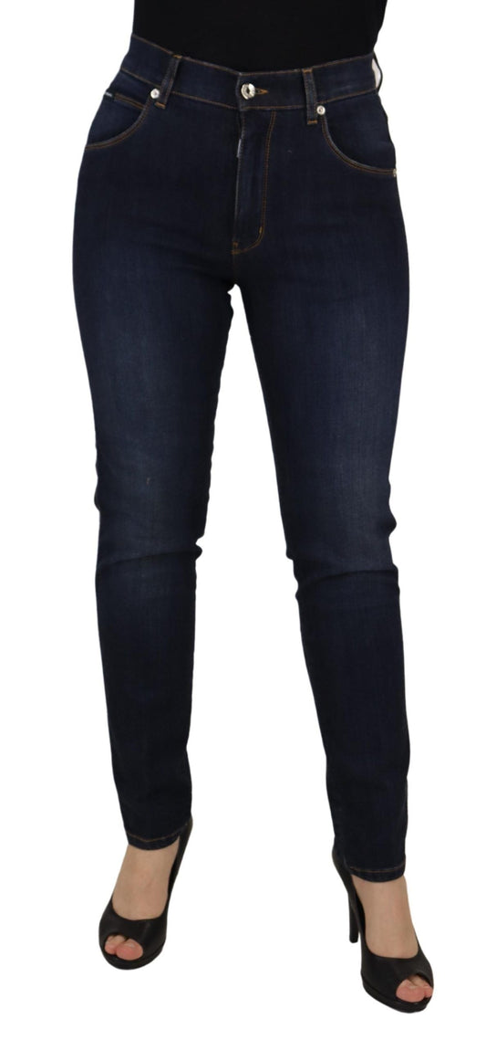Dolce & Gabbana Blue Cotton High Waist Skinny Denim Women's Jeans