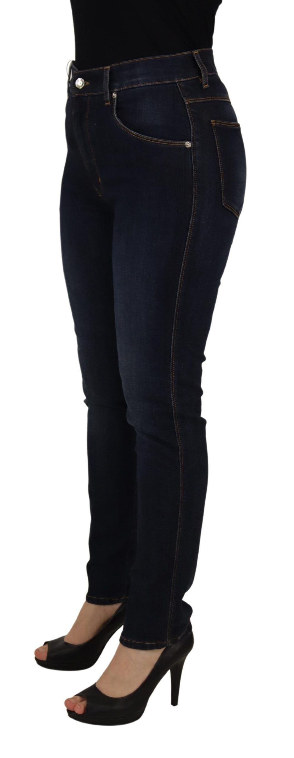 Dolce & Gabbana Blue Cotton High Waist Skinny Denim Women's Jeans