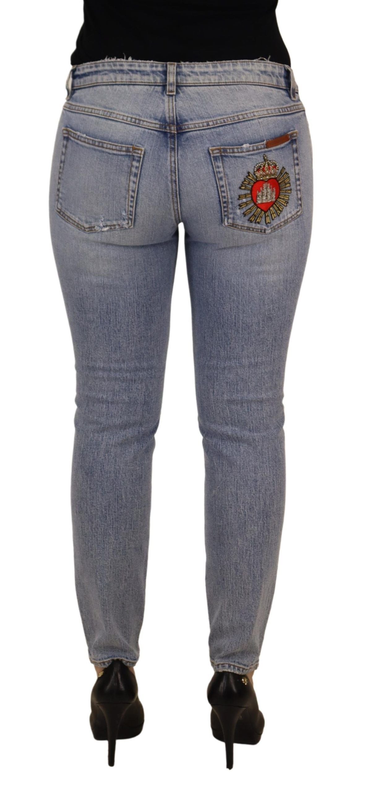 Dolce & Gabbana Blue Cotton Stretch Skinny Low Waist Denim Women's Jeans