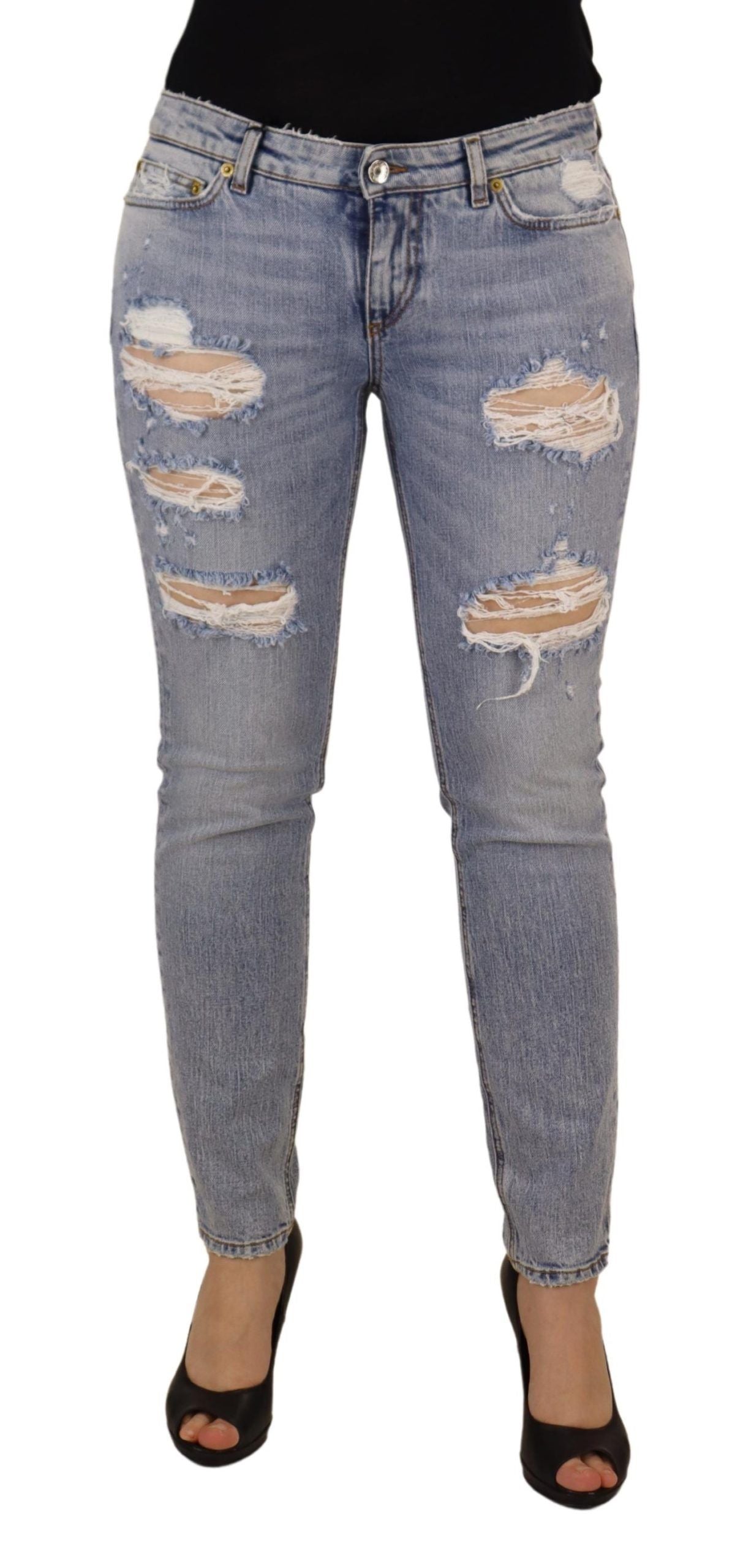 Dolce & Gabbana Blue Cotton Stretch Skinny Low Waist Denim Women's Jeans