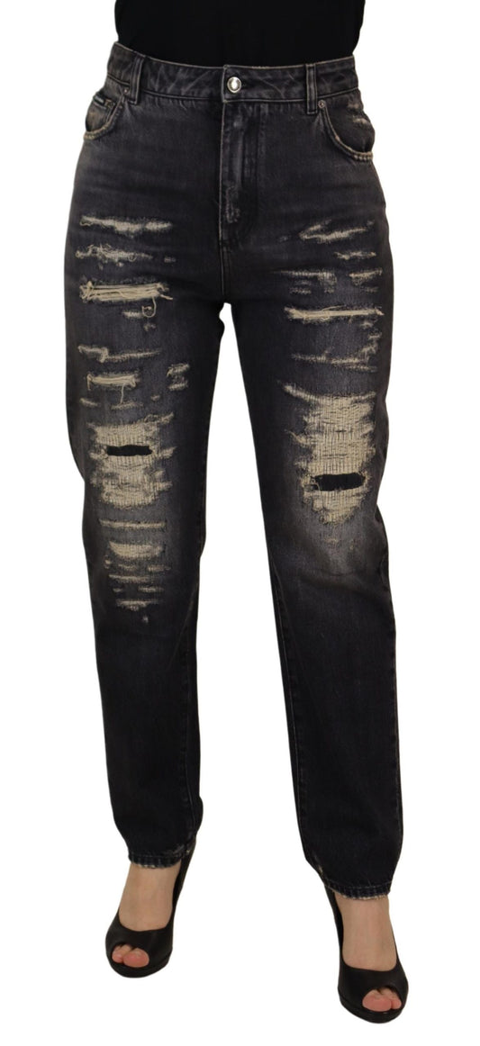 Dolce & Gabbana Black Washed Tattered High Waist Denim Women's Jeans