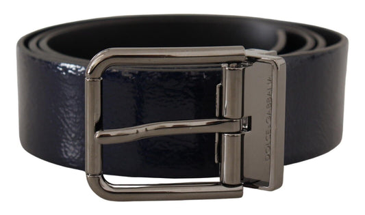 Dolce & Gabbana Blue Patent Leather Vernice Silver Logo Buckle Men's Belt