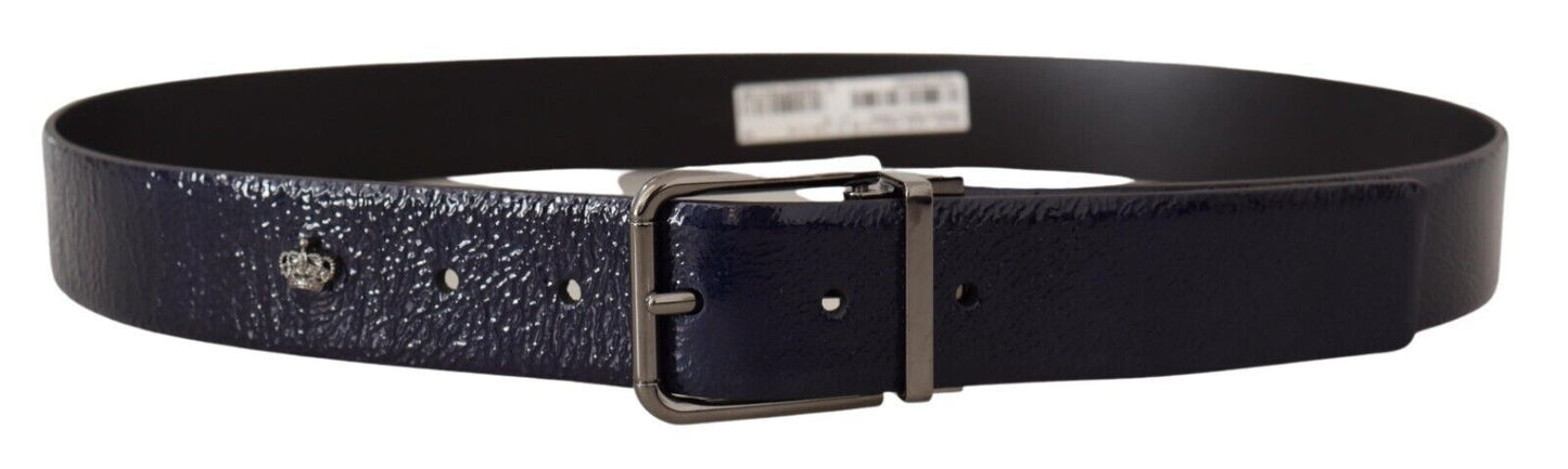 Dolce & Gabbana Blue Patent Leather Vernice Silver Logo Buckle Men's Belt