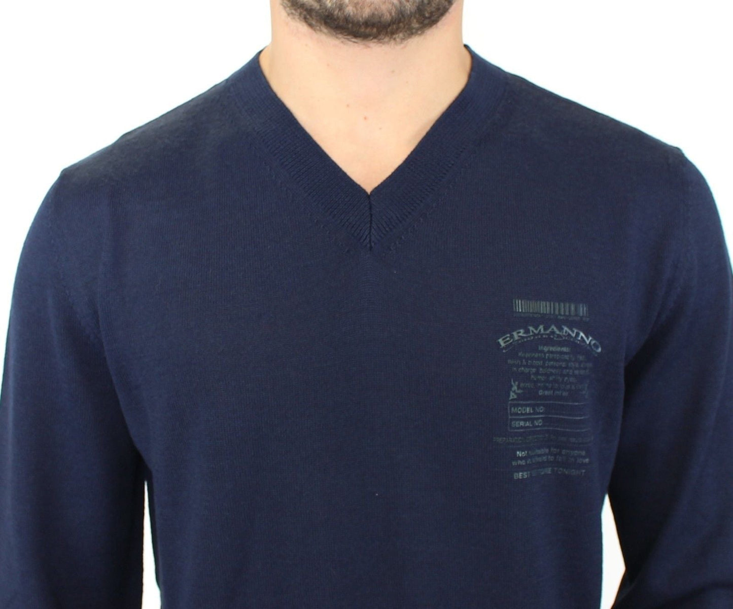 Ermanno Scervino Blue Wool Blend V-neck Pullover Men's Sweater