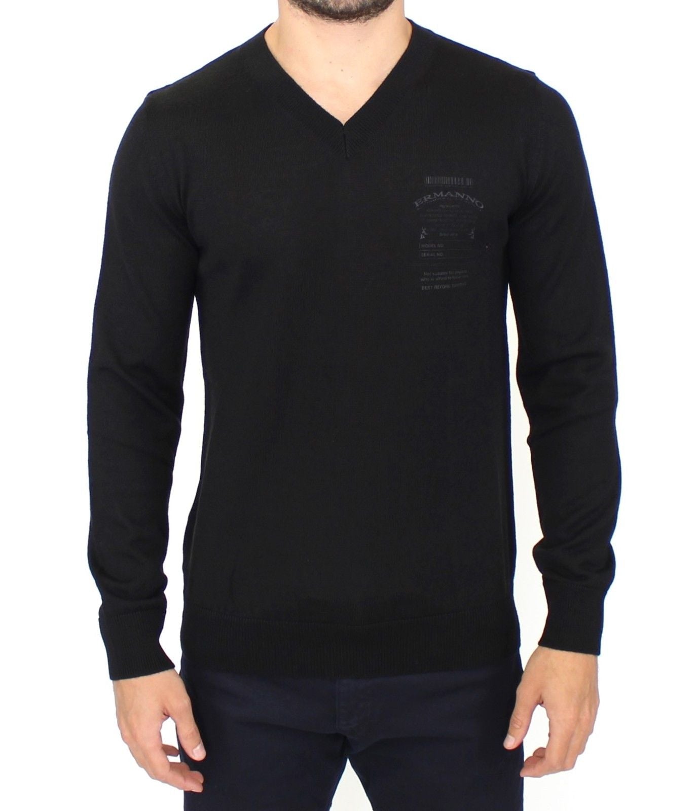 Ermanno Scervino Black Wool Blend V-neck Pullover Men's Sweater