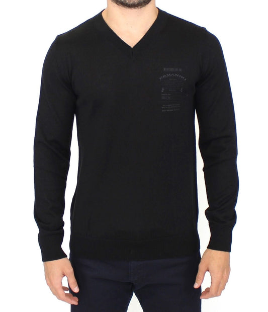 Ermanno Scervino Black Wool Blend V-neck Pullover Men's Sweater