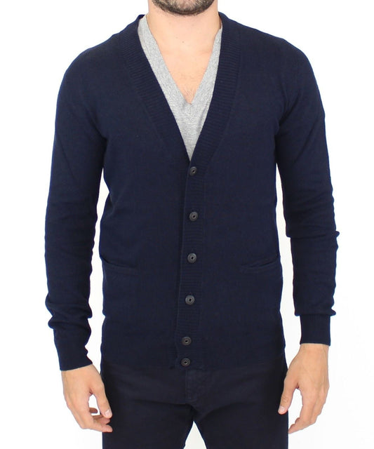 Ermanno Scervino Blue Wool Cashmere Cardigan Pullover Men's Sweater