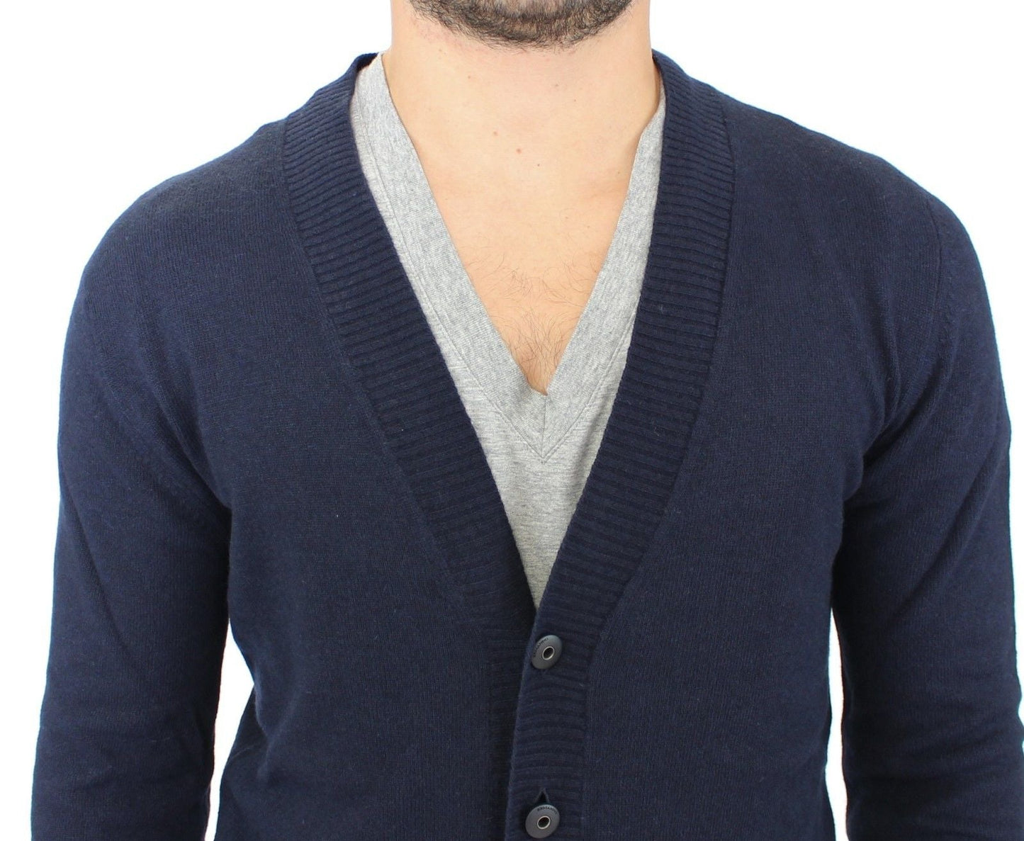 Ermanno Scervino Blue Wool Cashmere Cardigan Pullover Men's Sweater