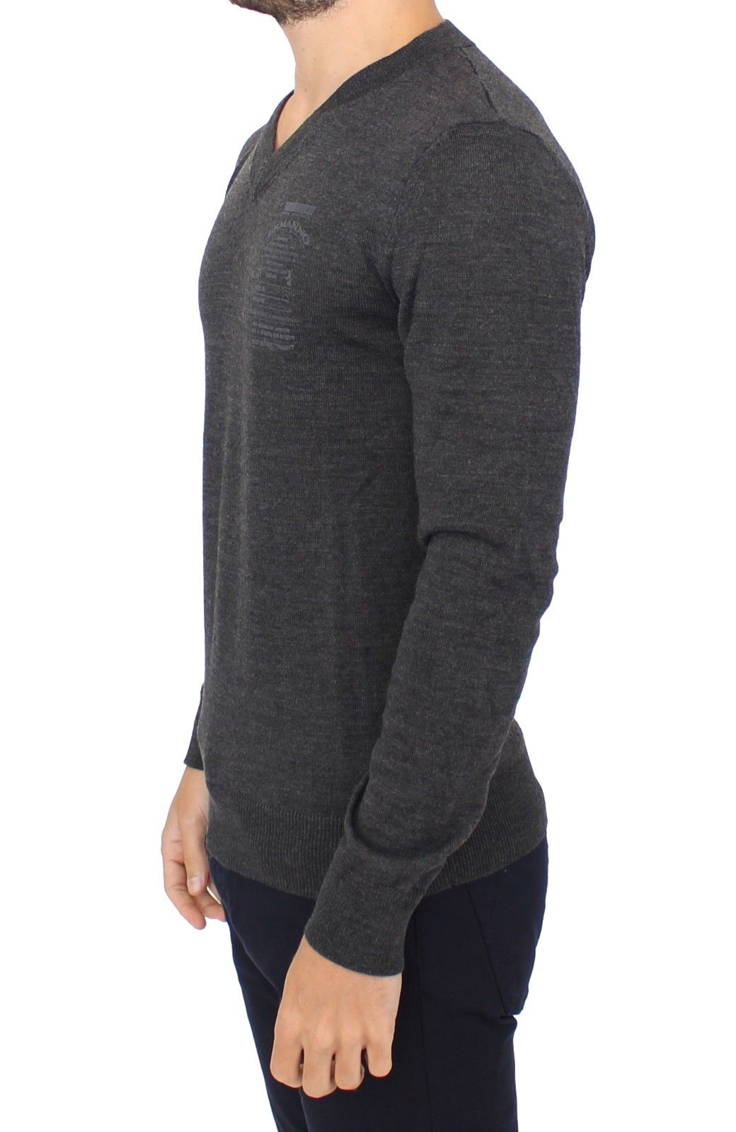 Ermanno Scervino Gray Wool Blend V-neck Pullover Men's Sweater