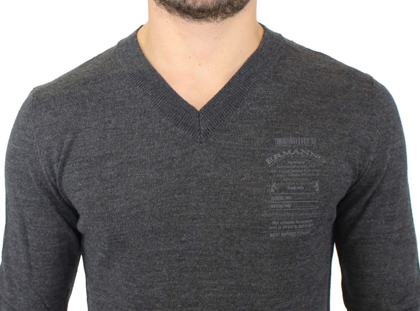 Ermanno Scervino Gray Wool Blend V-neck Pullover Men's Sweater
