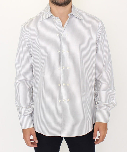 Ermanno Scervino White Gray Striped Regular Fit Casual Men's Shirt