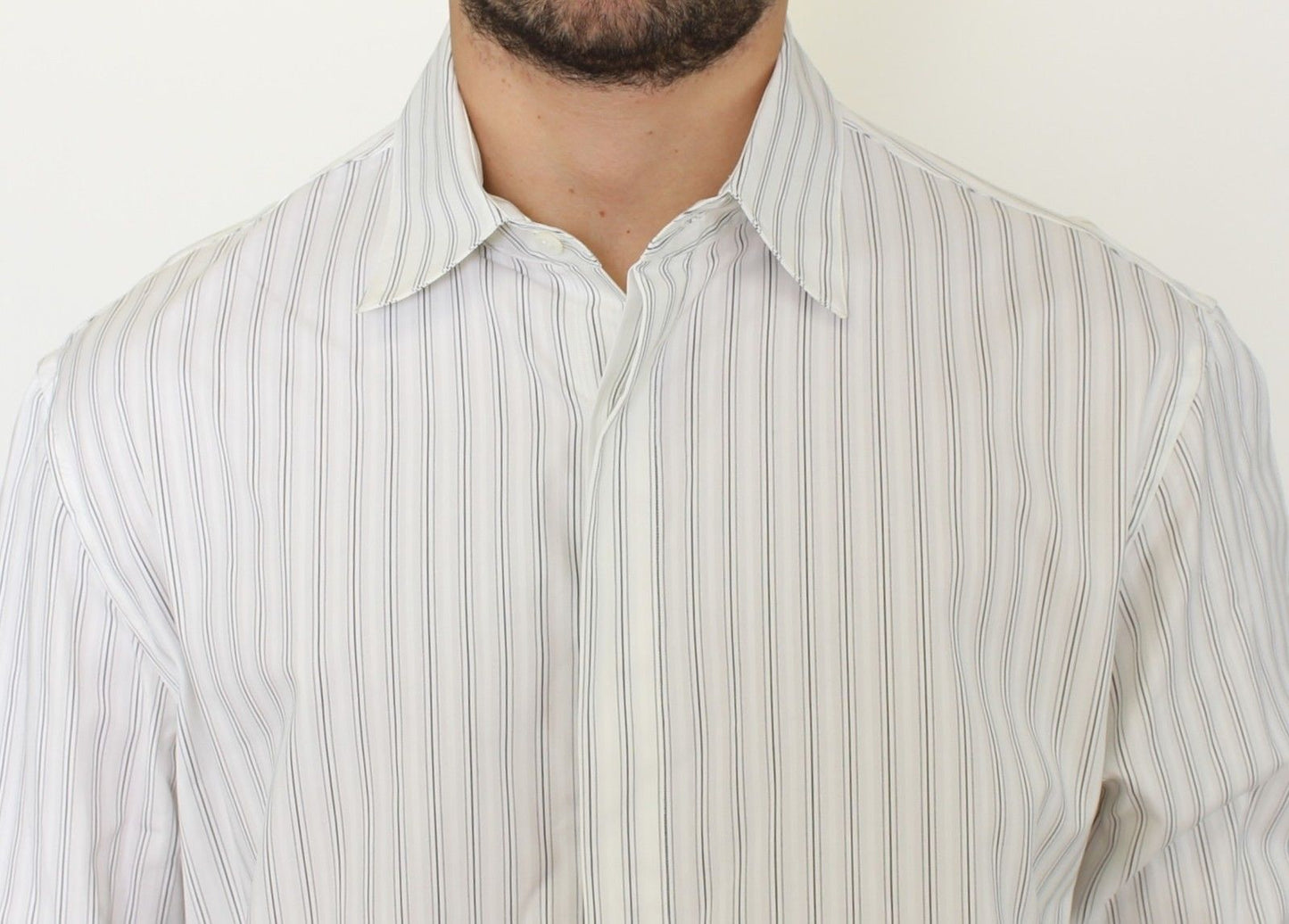 Ermanno Scervino White Black Striped Regular Fit Casual Men's Shirt