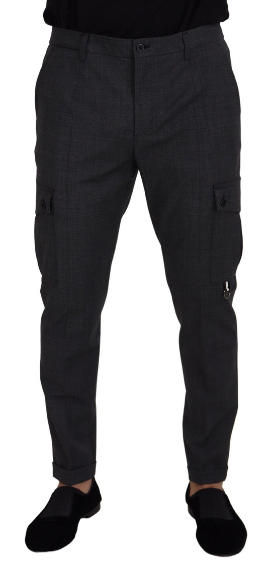 Dolce & Gabbana Gray Checked Cargo Trousers Stretch Men's Pants