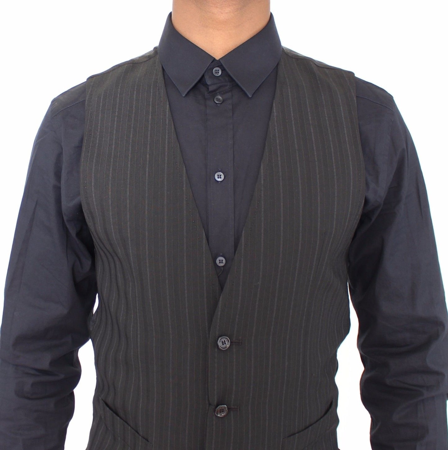Dolce & Gabbana Black Striped Stretch Dress Vest Men's Gilet