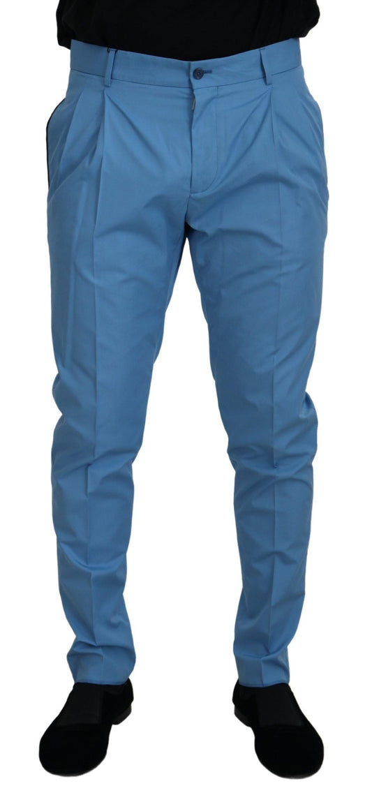 Dolce & Gabbana Blue Cotton Silk Trousers Chinos Men's Pants