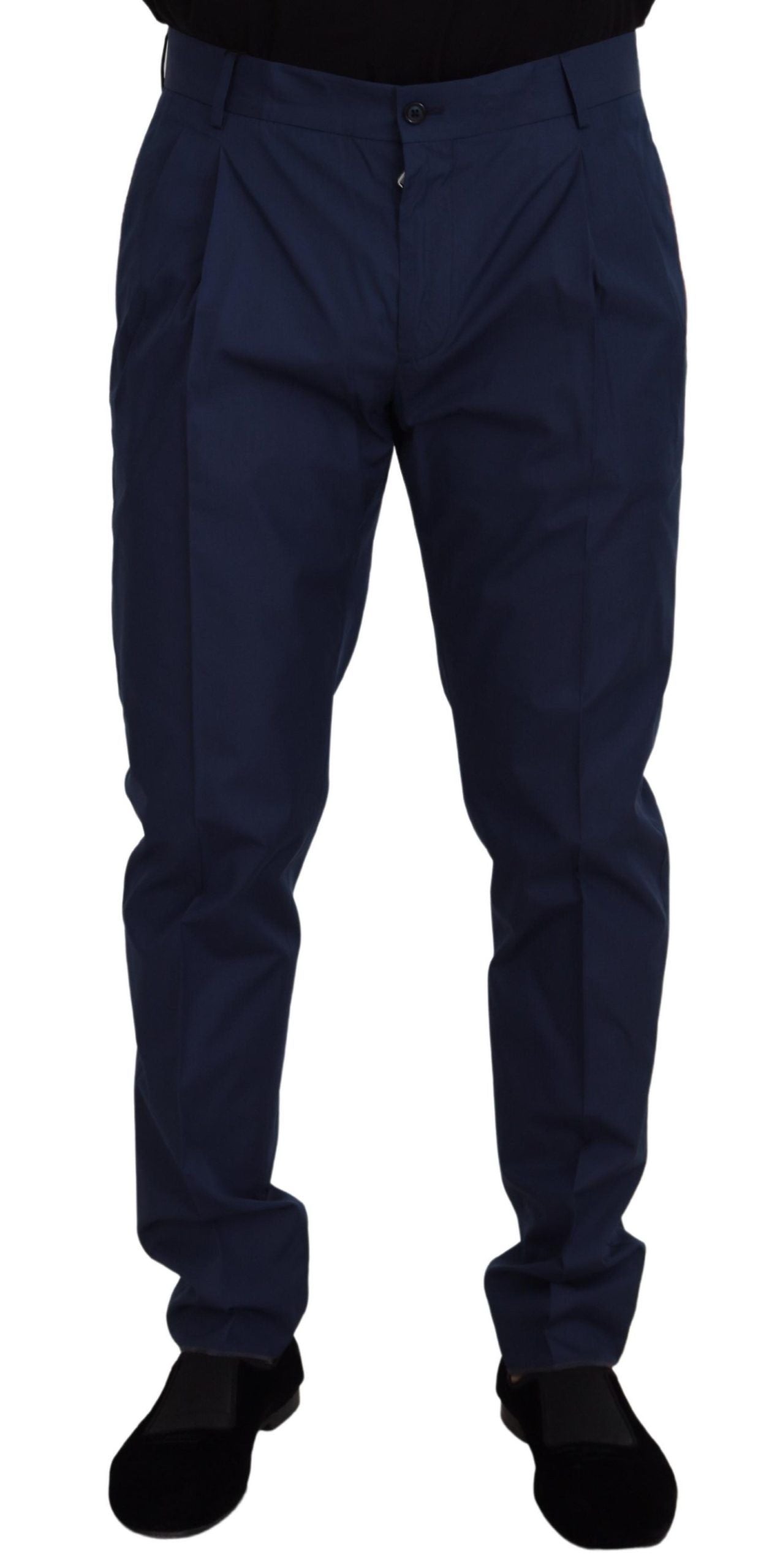 Dolce & Gabbana Blue Cotton Silk Trousers Chinos Men's Pants