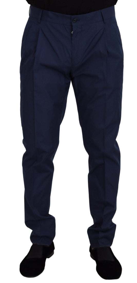 Dolce & Gabbana Blue Cotton Silk Trousers Chinos Men's Pants