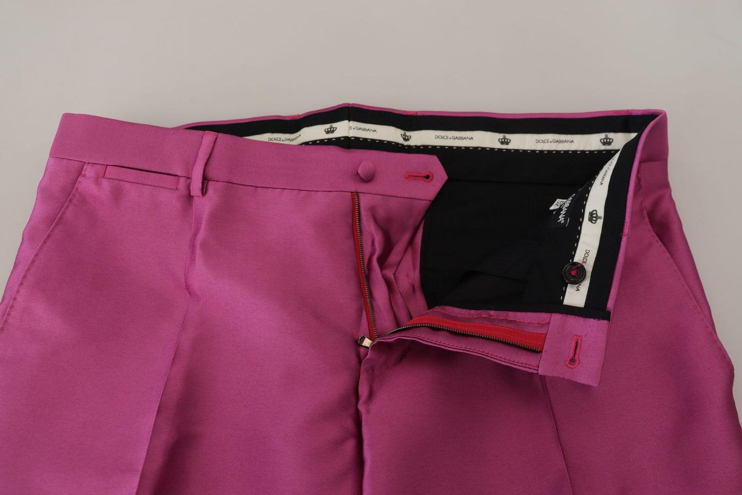 Dolce & Gabbana Pink Silk Slim Trousers Dress Formal Men's Pants