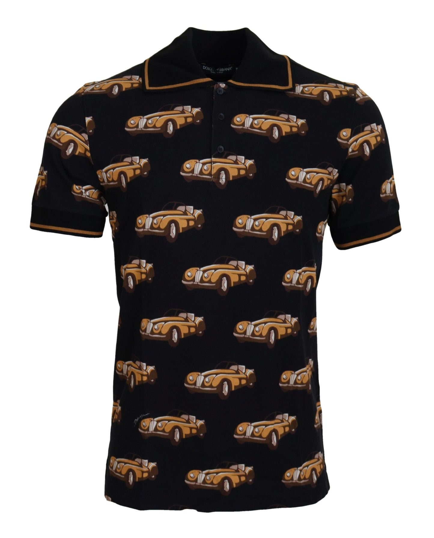 Dolce & Gabbana Black Car Print Short Sleeve Polo Men's T-shirt
