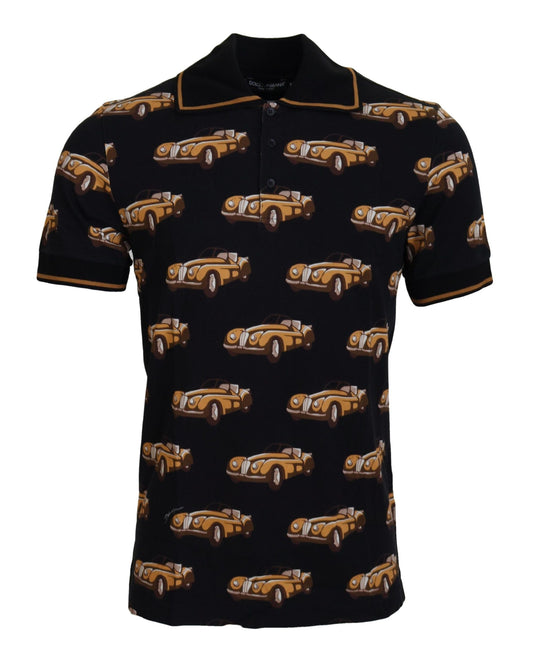 Dolce & Gabbana Black Car Print Short Sleeve Polo Men's T-shirt