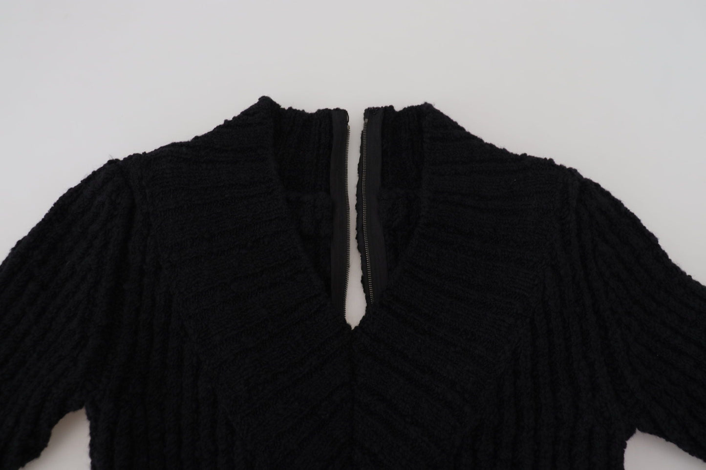 Dolce & Gabbana Black Wool Knitted Sheath Sweater Women's Dress