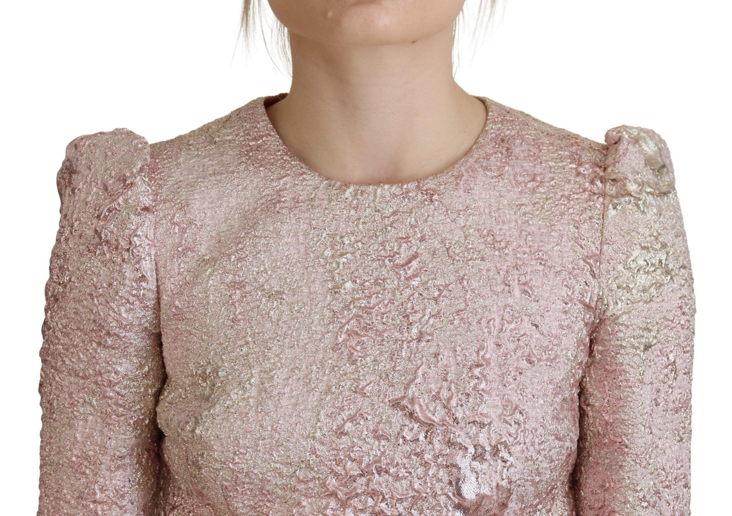 Dolce & Gabbana Pink Jaquard 3/4 Sleeve Sheath Midi Women's Dress
