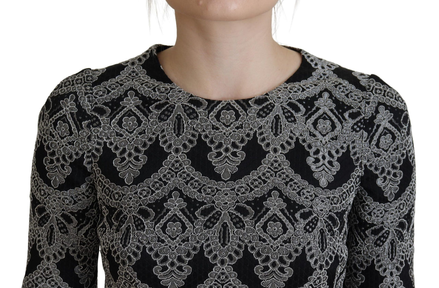 Dolce & Gabbana Black Gray Jacquard Sheath Bodycon Women's Dress