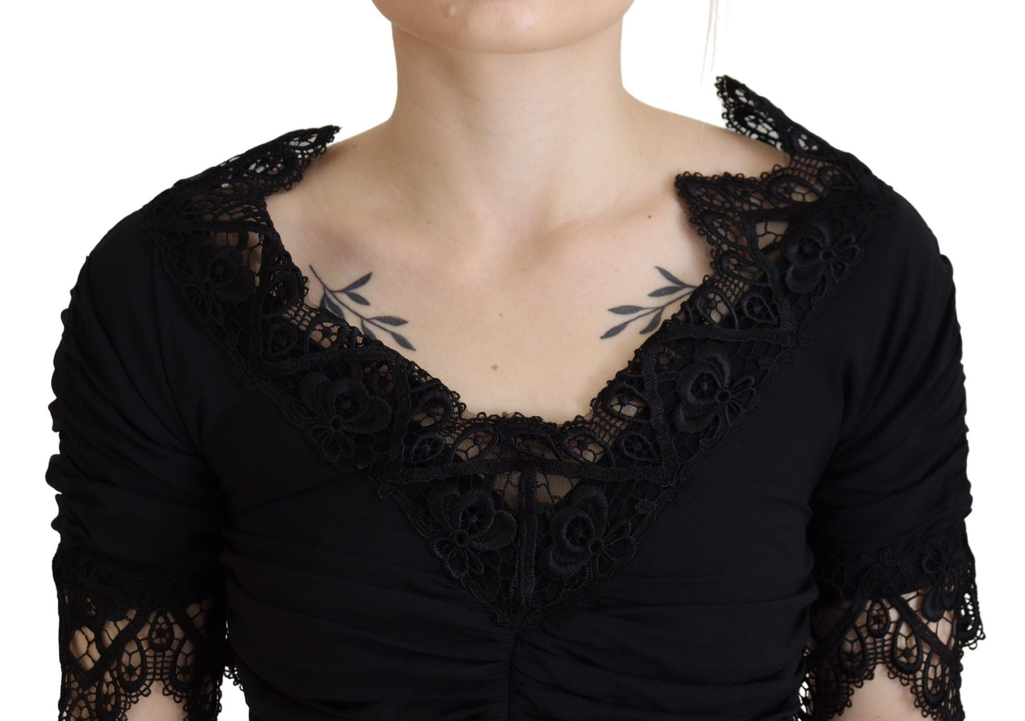 Dolce & Gabbana Black Sheath Midi Bodycon Lace Silk Women's Dress
