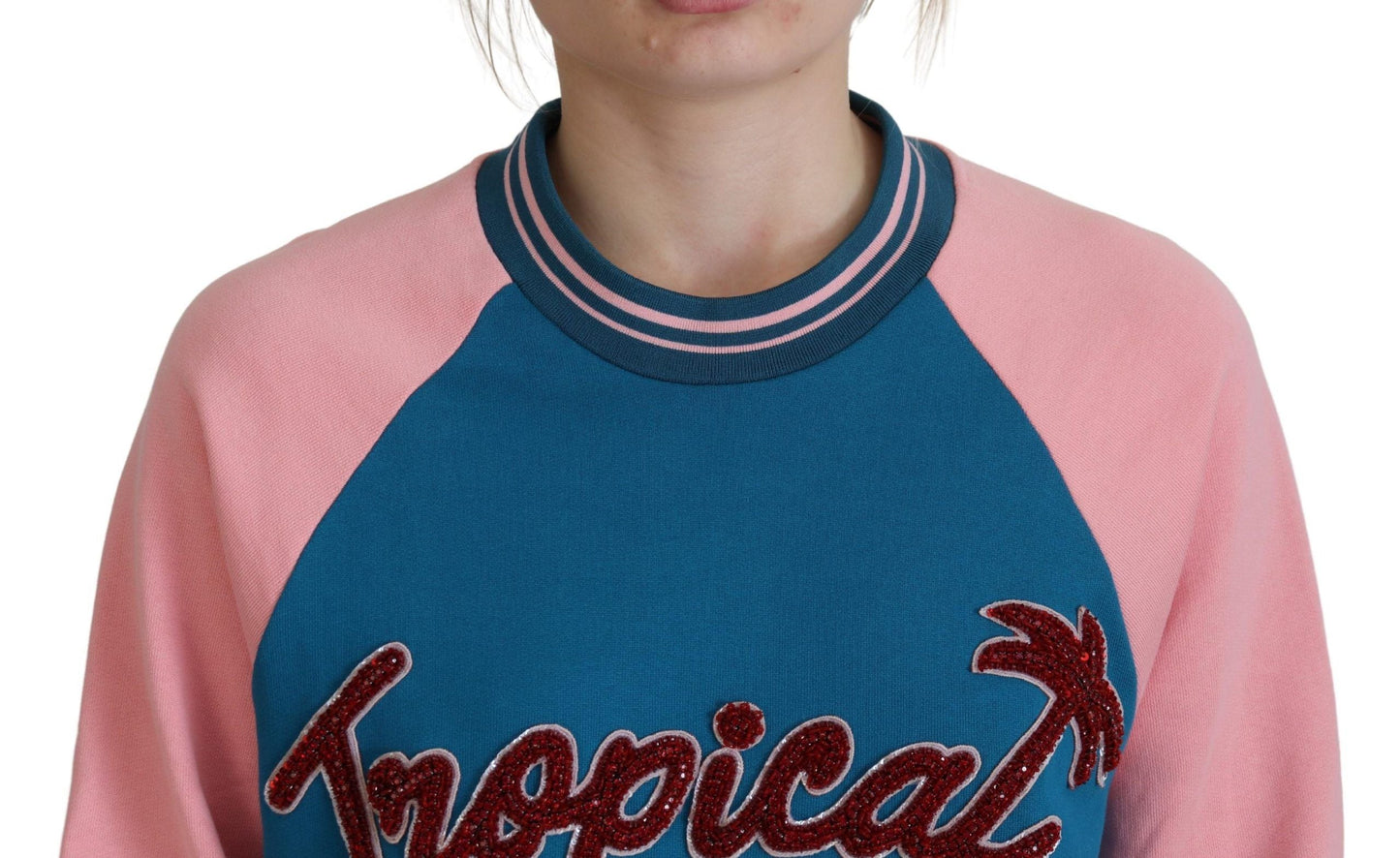 Dolce & Gabbana Blue Pink Queen Sequin Crystal Women's Sweater