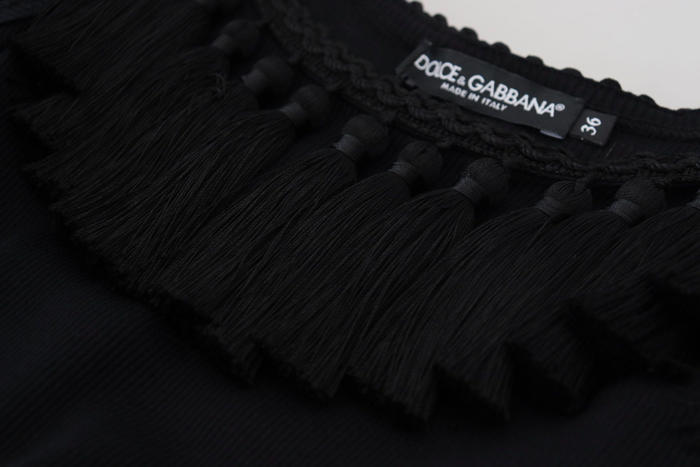 Dolce & Gabbana Black Tank Top Women's Tassle Cotton Women's Blouse