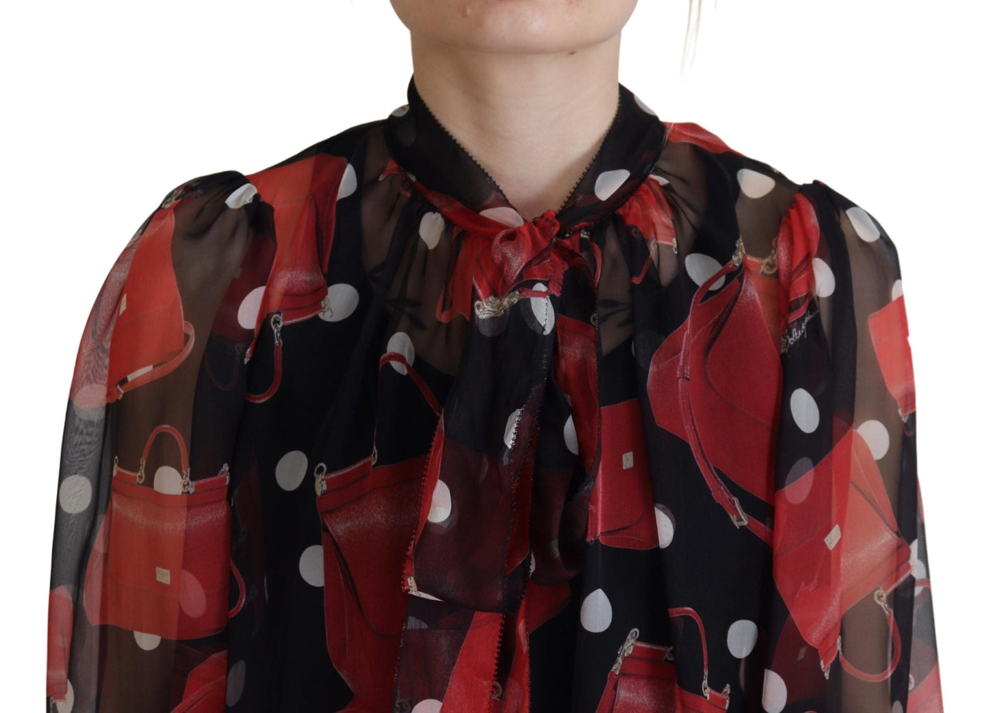 Dolce & Gabbana Black Red Sicily Bag Silk Shirt Top Women's Blouse