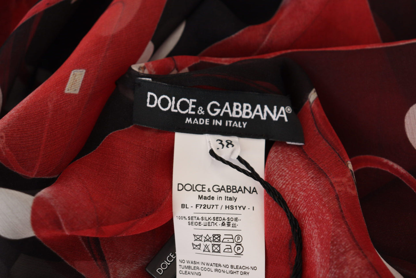 Dolce & Gabbana Black Red Sicily Bag Silk Shirt Top Women's Blouse