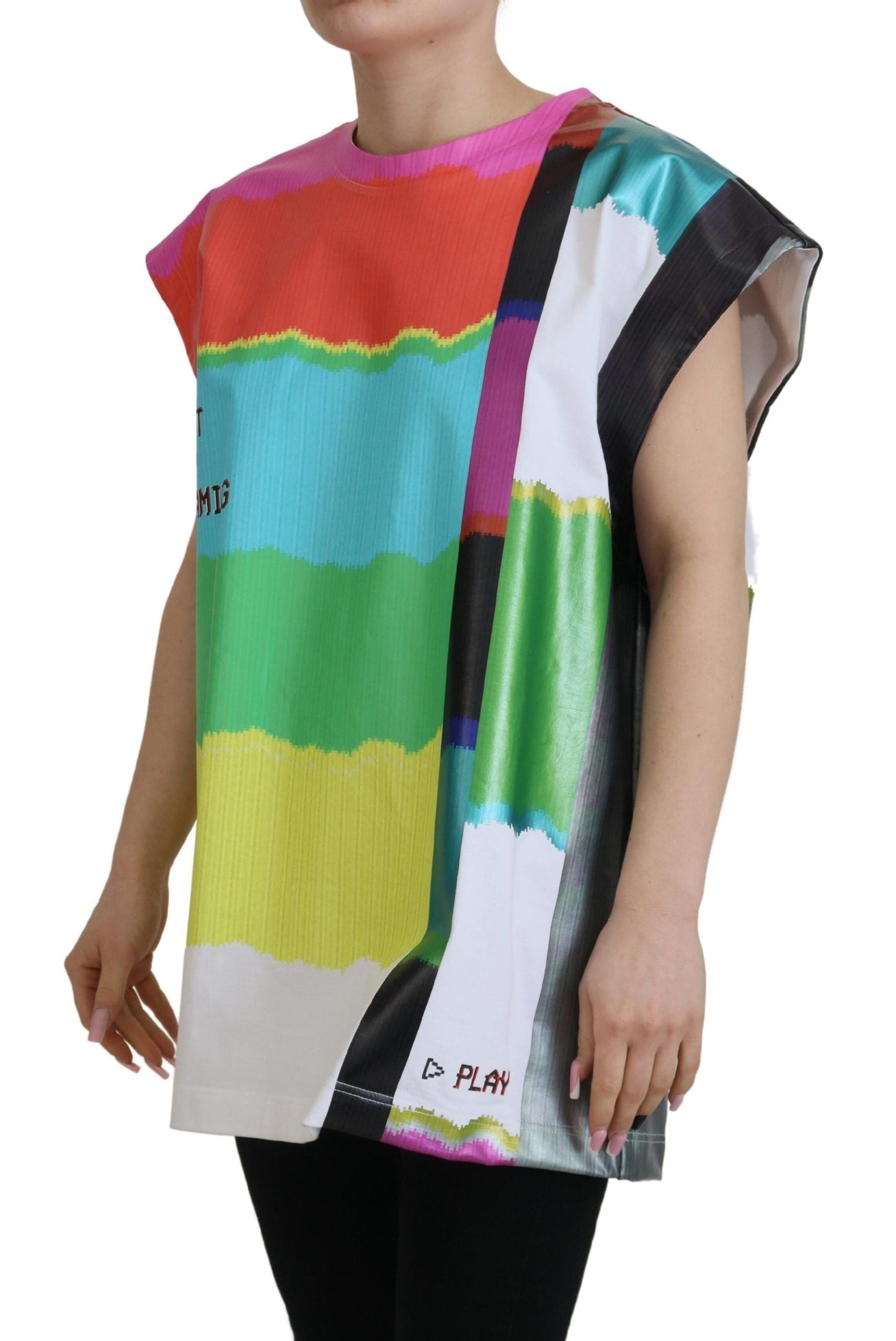 Dolce & Gabbana Multicolor TV Print Blouse Cotton  Women's T-shirt