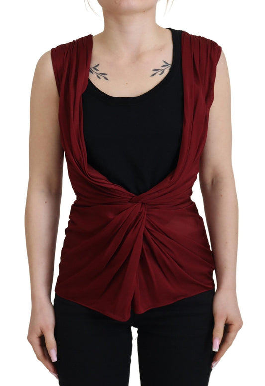 Dolce & Gabbana Bordeaux Silk Stretch Top Vest Women's Blouse