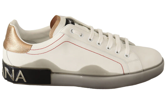 Dolce & Gabbana White Gold Leather Low Top Sneakers Casual Men's Shoes