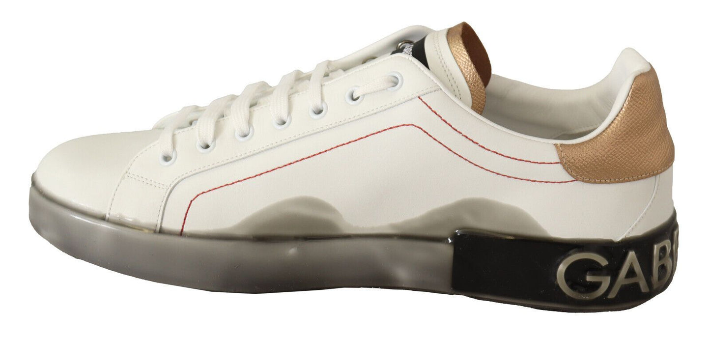 Dolce & Gabbana White Gold Leather Low Top Sneakers Casual Men's Shoes