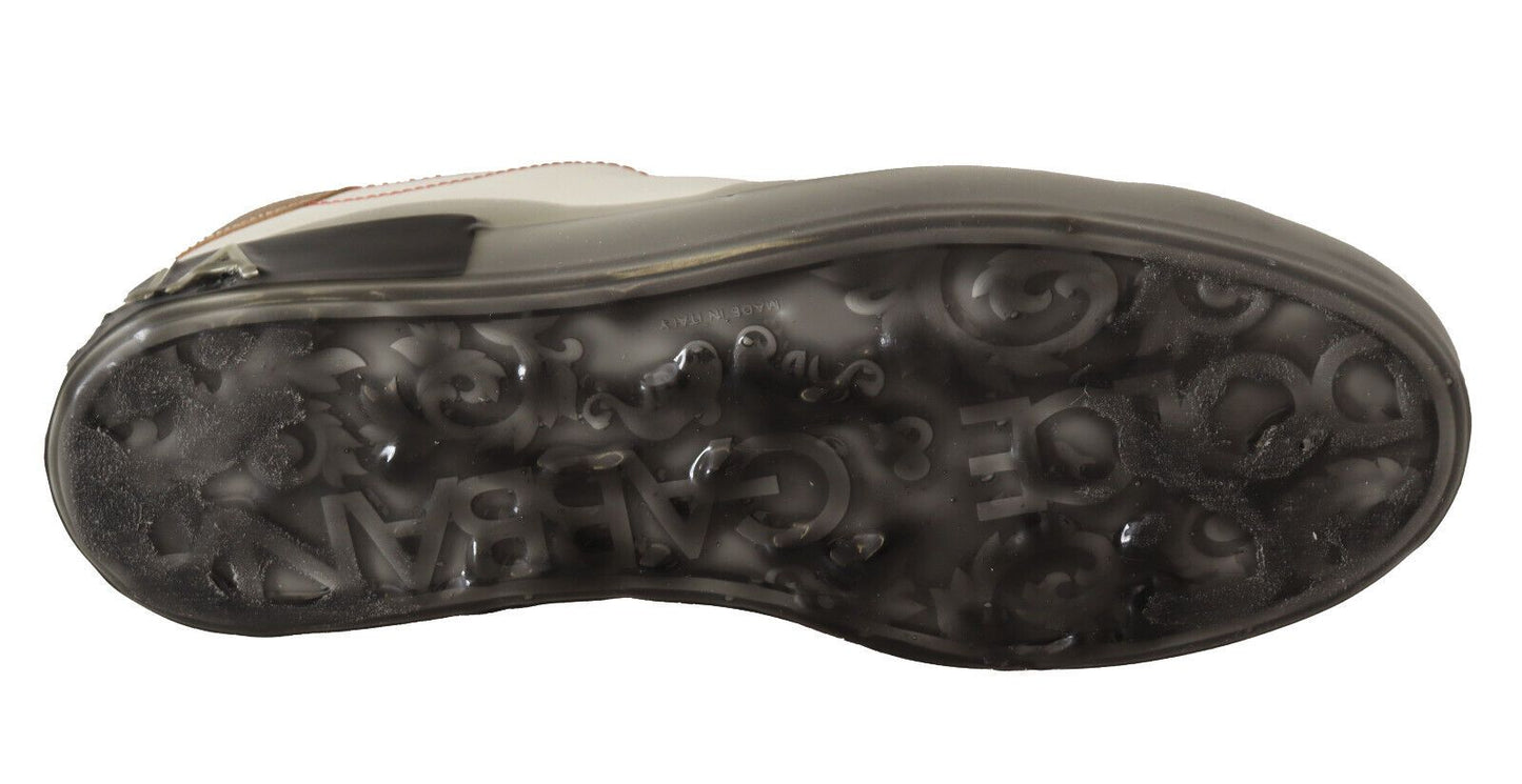 Dolce & Gabbana White Gold Leather Low Top Sneakers Casual Men's Shoes