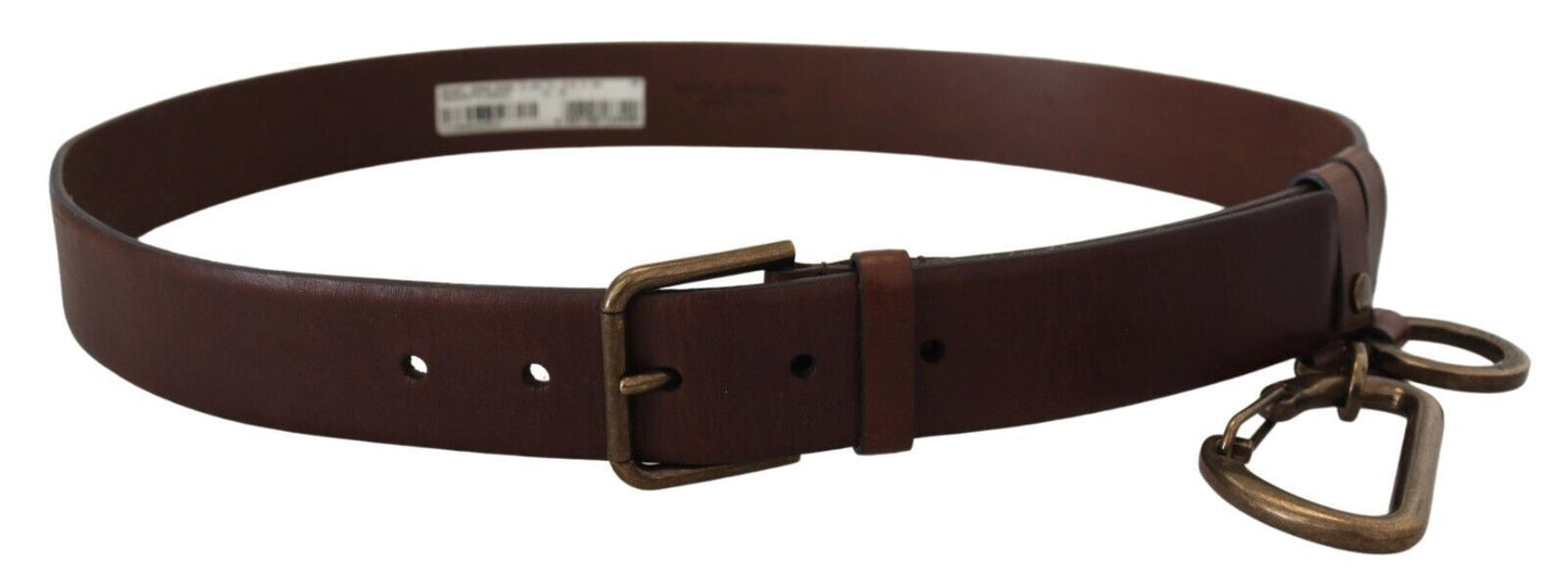 Dolce & Gabbana Brown Leather Gold Metal Buckle Carabiner Men's Belt